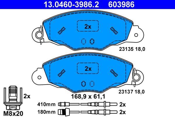 Jeu de 4 plaquettes de frein ATE ref. 13.0460-3986.2