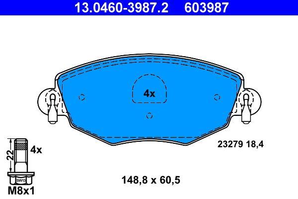 Jeu de 4 plaquettes de frein ATE ref. 13.0460-3987.2