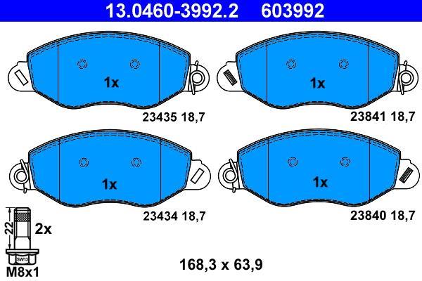 Jeu de 4 plaquettes de frein ATE ref. 13.0460-3992.2