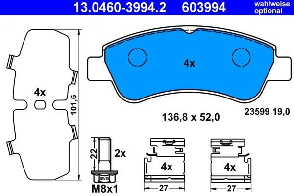 Jeu de 4 plaquettes de frein ATE ref. 13.0460-3994.2
