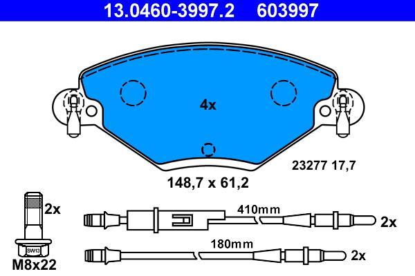 Jeu de 4 plaquettes de frein ATE ref. 13.0460-3997.2