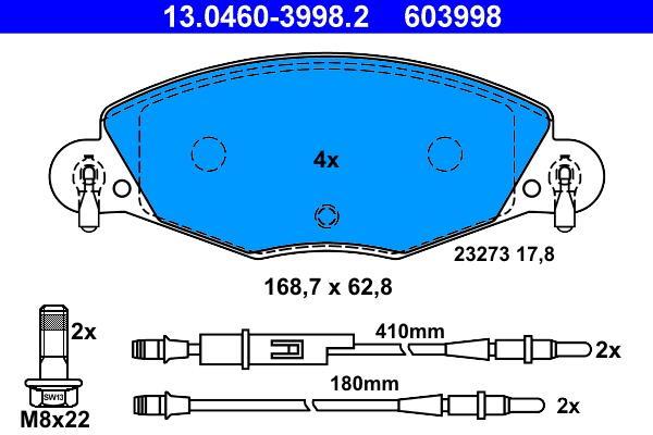 Jeu de 4 plaquettes de frein ATE ref. 13.0460-3998.2