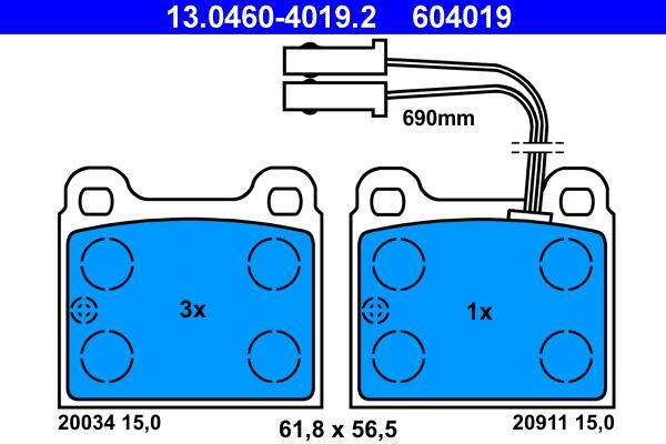Jeu de 4 plaquettes de frein ATE ref. 13.0460-4019.2