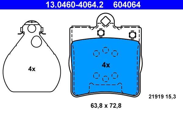 Jeu de 4 plaquettes de frein ATE ref. 13.0460-4064.2