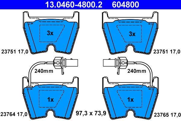 Jeu de 4 plaquettes de frein ATE ref. 13.0460-4800.2