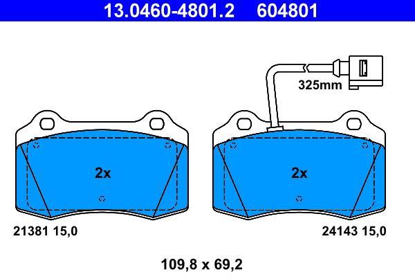 Jeu de 4 plaquettes de frein ATE ref. 13.0460-4801.2