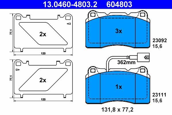 Jeu de 4 plaquettes de frein ATE ref. 13.0460-4803.2