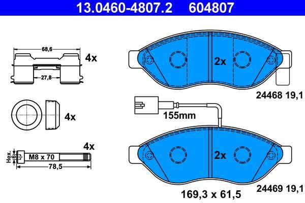 Jeu de 4 plaquettes de frein ATE ref. 13.0460-4807.2