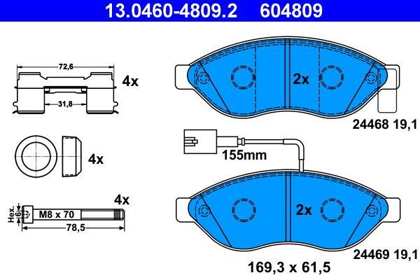 Jeu de 4 plaquettes de frein ATE ref. 13.0460-4809.2