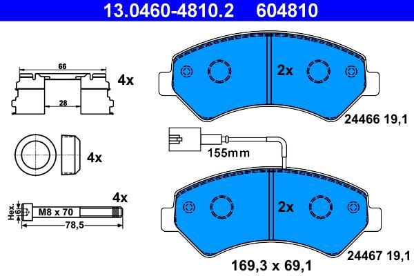 Jeu de 4 plaquettes de frein ATE ref. 13.0460-4810.2