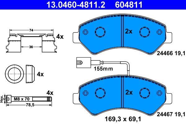 Jeu de 4 plaquettes de frein ATE ref. 13.0460-4811.2