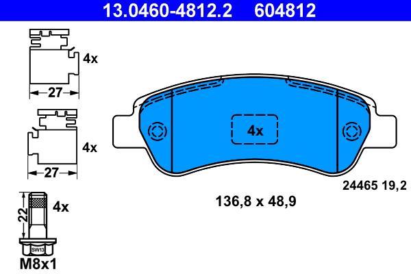 Jeu de 4 plaquettes de frein ATE ref. 13.0460-4812.2