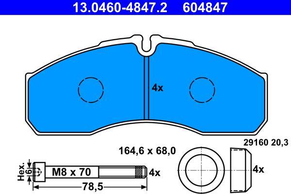 Jeu de 4 plaquettes de frein ATE ref. 13.0460-4847.2
