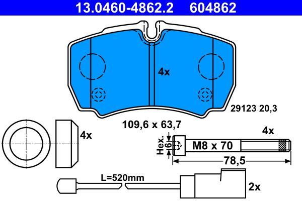 Jeu de 4 plaquettes de frein ATE ref. 13.0460-4862.2