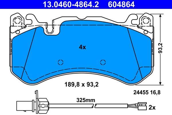Jeu de 4 plaquettes de frein ATE ref. 13.0460-4864.2