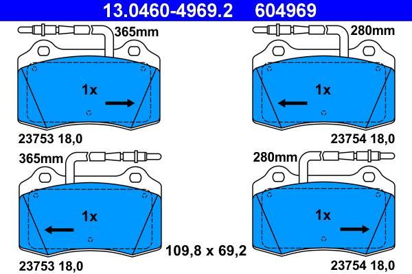 Jeu de 4 plaquettes de frein ATE ref. 13.0460-4969.2