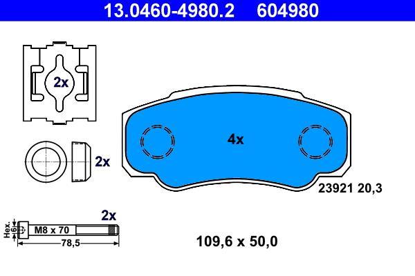 Jeu de 4 plaquettes de frein ATE ref. 13.0460-4980.2