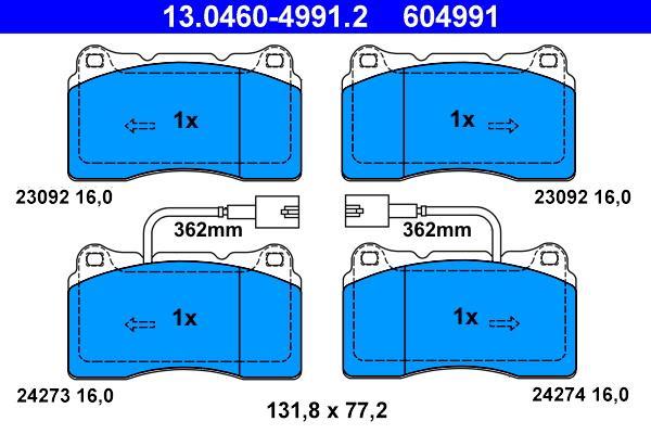 Jeu de 4 plaquettes de frein ATE ref. 13.0460-4991.2
