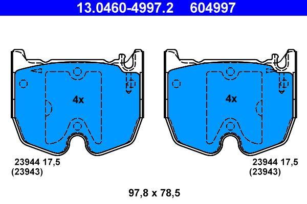 Jeu de 4 plaquettes de frein ATE ref. 13.0460-4997.2