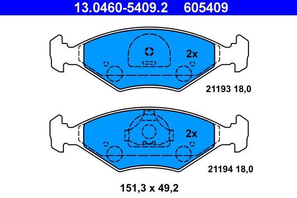 Jeu de 4 plaquettes de frein ATE ref. 13.0460-5409.2