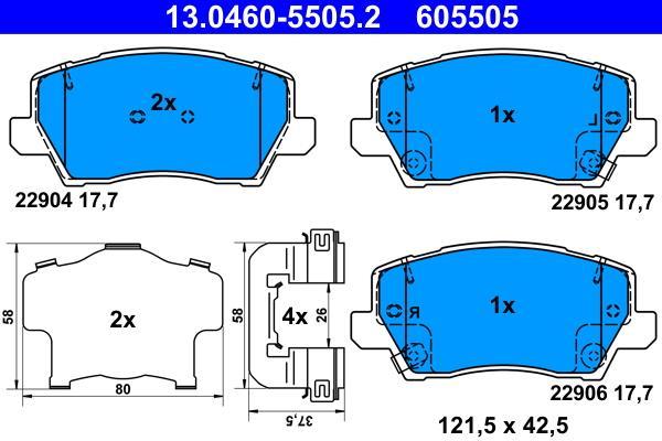Jeu de 4 plaquettes de frein ATE ref. 13.0460-5505.2