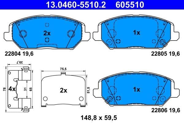 Jeu de 4 plaquettes de frein ATE ref. 13.0460-5510.2