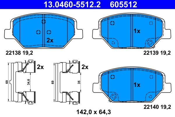 Jeu de 4 plaquettes de frein ATE ref. 13.0460-5512.2
