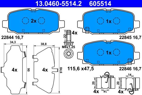 Jeu de 4 plaquettes de frein ATE ref. 13.0460-5514.2