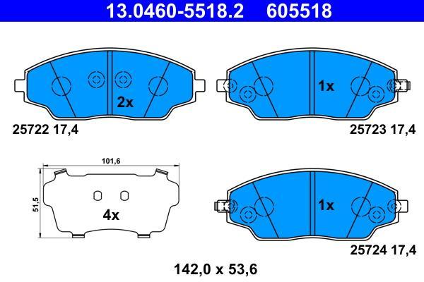 Jeu de 4 plaquettes de frein ATE ref. 13.0460-5518.2