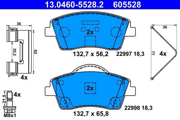 Jeu de 4 plaquettes de frein ATE ref. 13.0460-5528.2