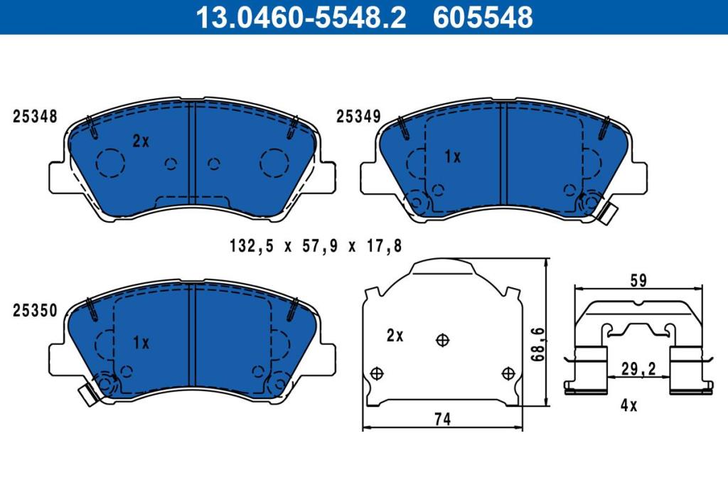 Jeu de 4 plaquettes de frein ATE ref. 13.0460-5548.2