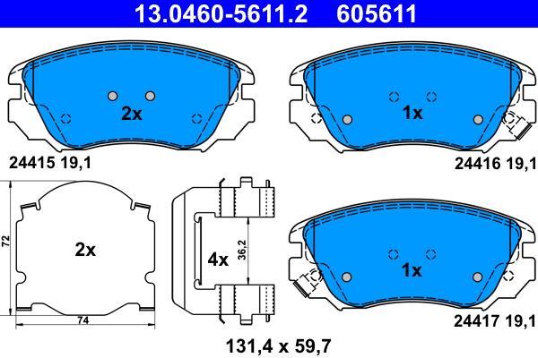 Jeu de 4 plaquettes de frein ATE ref. 13.0460-5611.2