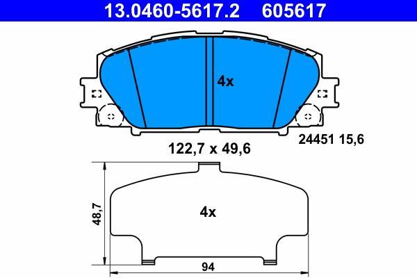 Jeu de 4 plaquettes de frein ATE ref. 13.0460-5617.2