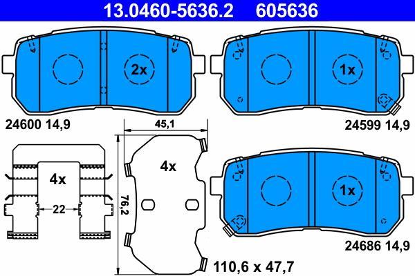 Jeu de 4 plaquettes de frein ATE ref. 13.0460-5636.2