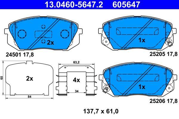 Jeu de 4 plaquettes de frein ATE ref. 13.0460-5647.2