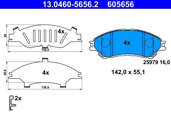 Jeu de 4 plaquettes de frein ATE ref. 13.0460-5656.2