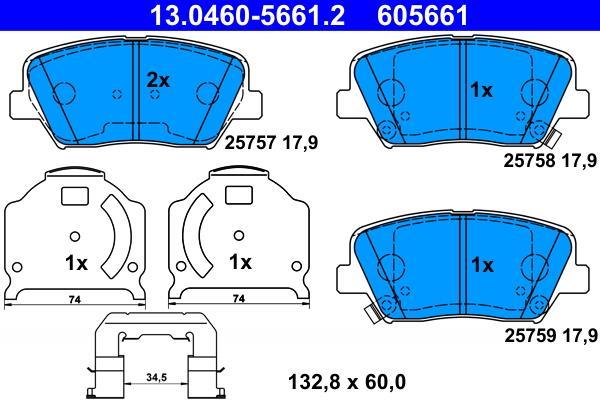 Jeu de 4 plaquettes de frein ATE ref. 13.0460-5661.2