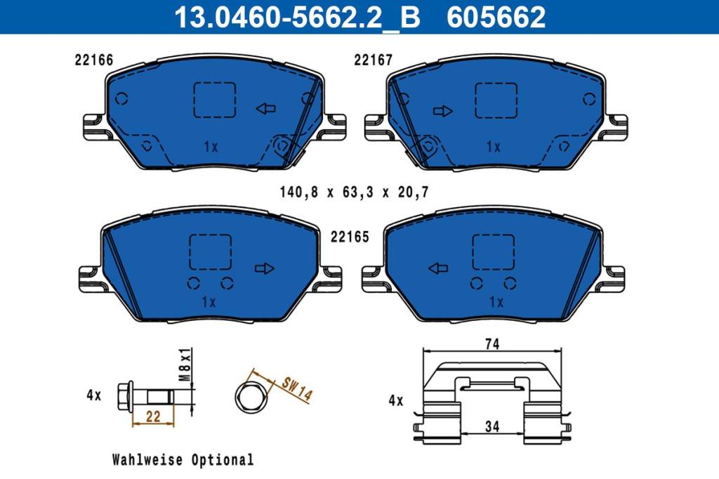 Jeu de 4 plaquettes de frein ATE ref. 13.0460-5662.2