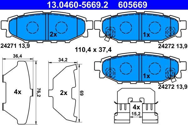 Jeu de 4 plaquettes de frein ATE ref. 13.0460-5669.2