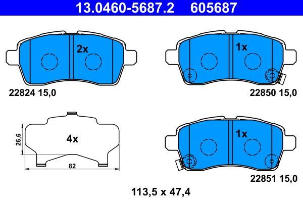 Jeu de 4 plaquettes de frein ATE ref. 13.0460-5687.2