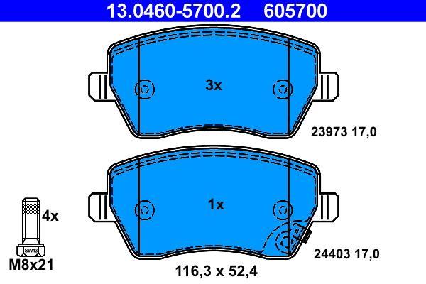 Jeu de 4 plaquettes de frein ATE ref. 13.0460-5700.2