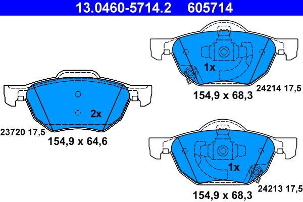 Jeu de 4 plaquettes de frein ATE ref. 13.0460-5714.2