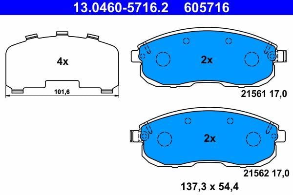 Jeu de 4 plaquettes de frein ATE ref. 13.0460-5716.2