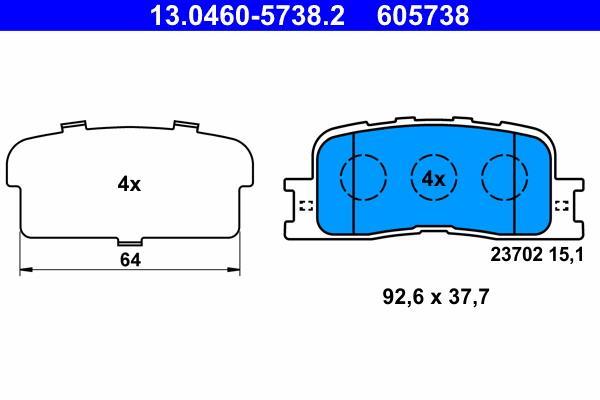Jeu de 4 plaquettes de frein ATE ref. 13.0460-5738.2