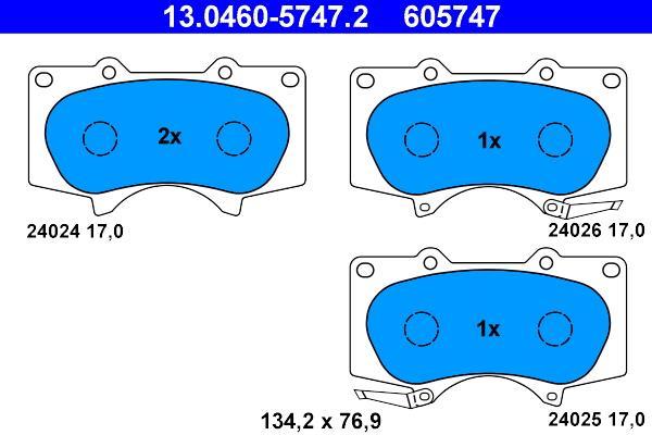 Jeu de 4 plaquettes de frein ATE ref. 13.0460-5747.2