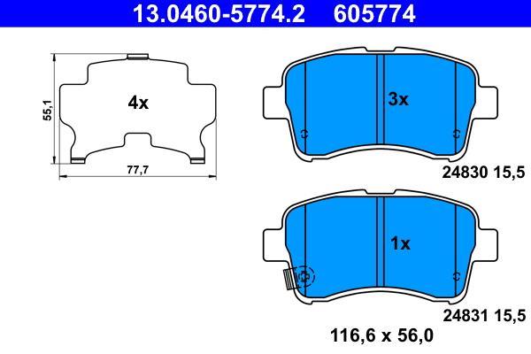 Jeu de 4 plaquettes de frein ATE ref. 13.0460-5774.2
