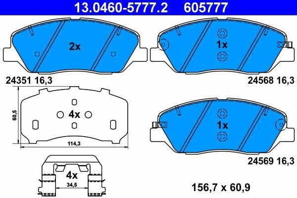 Jeu de 4 plaquettes de frein ATE ref. 13.0460-5777.2