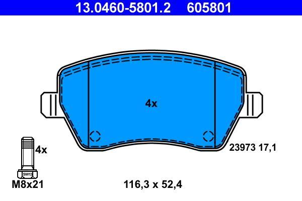 Jeu de 4 plaquettes de frein ATE ref. 13.0460-5801.2