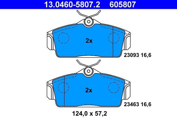 Jeu de 4 plaquettes de frein ATE ref. 13.0460-5807.2