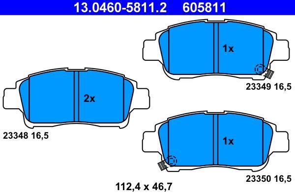 Jeu de 4 plaquettes de frein ATE ref. 13.0460-5811.2